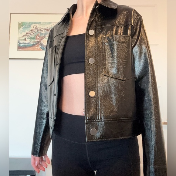 Faux cuir fake leather glossy black jacket - Picture 10 of 14